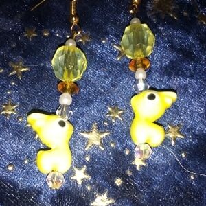 Yellow Ceramic Fawn Beaded Earrings
